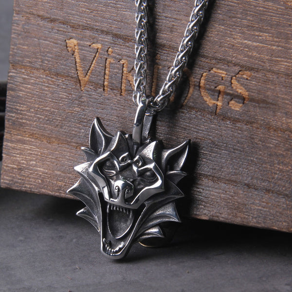 Collares de acero inoxidable con colgante de cabeza de lobo, estilo hip hop, para hombre.