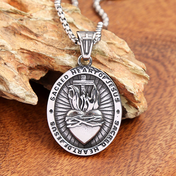 Colgante cristiano vintage del Sagrado Corazón de Jesús para hombres y mujeres