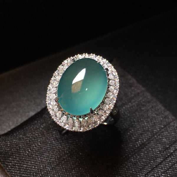 Anillos originales nuevos con incrustaciones de fideos de huevo de calcedonia azul lago hielo natural para mujer