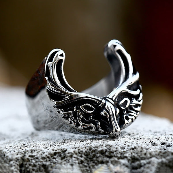 Anillo de alce vikingo nórdico de diseño único para hombres y mujeres, anillos creativos de animales punk rock.