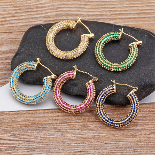 Pendientes de circonita de cobre redondos geométricos de 5 colores para mujer