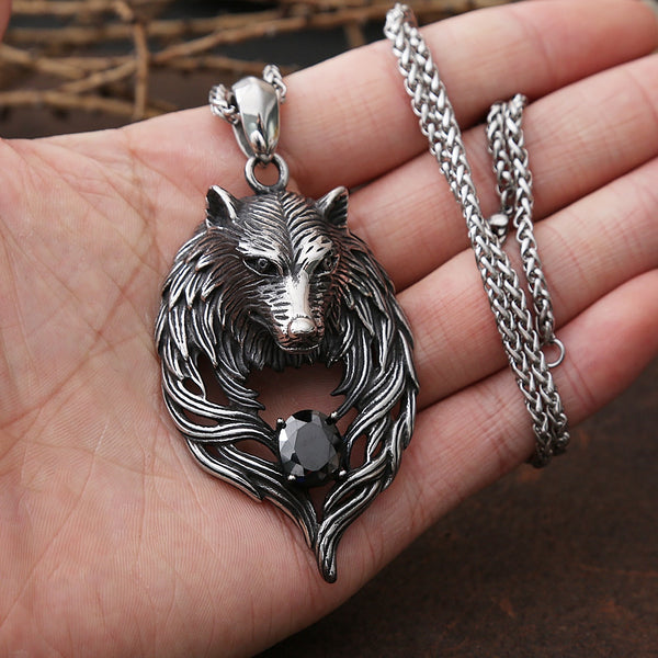 Collar vintage de lobo vikingo para hombre, cadena punk, rock callejero, acero inoxidable, collar con cabeza de lobo de Odín