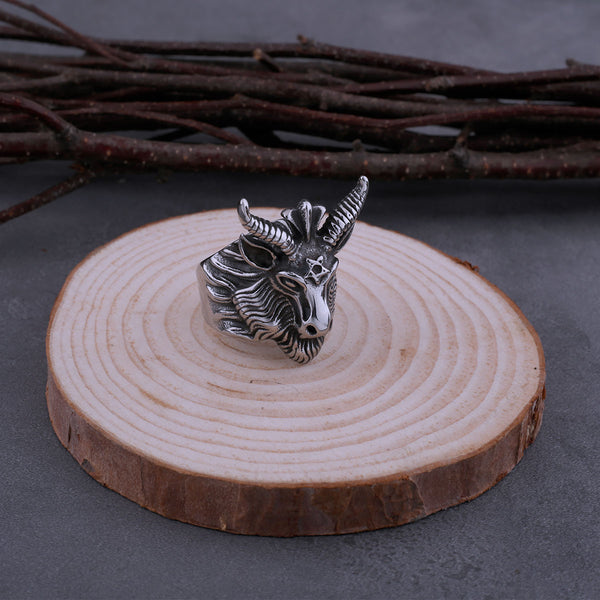 Anillo gótico vintage de cabra satánica para hombre, estilo hip hop, estilo motero, estilo casual y glamuroso.