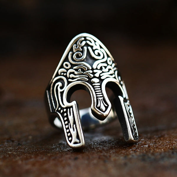 Anillo gótico vintage con máscara de guerrero espartano para hombres y mujeres