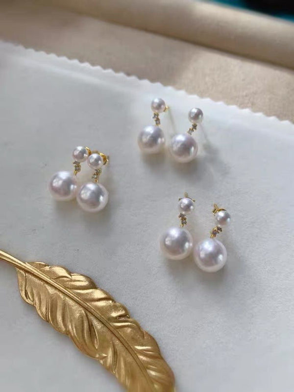 5-10mm Natural Freshwater Pearl 14K Gold Filled Double Bread Pearls Elegant Stud Earring For Women