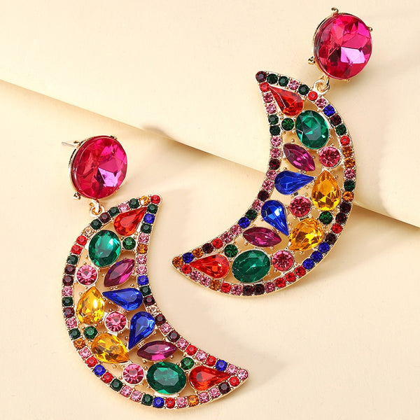Pendientes colgantes grandes de Sailor Moon de cristal brillante multicolor bohemio para mujer