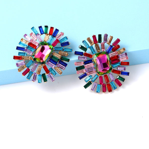 Pendientes vintage ovalados con diamantes de imitación para mujer, con cristales brillantes.