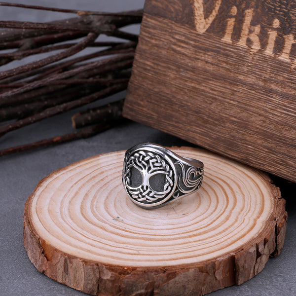 Anillo vikingo de Yggdrasil con el árbol de la vida, de acero inoxidable, para hombre, estilo hip hop y motero.
