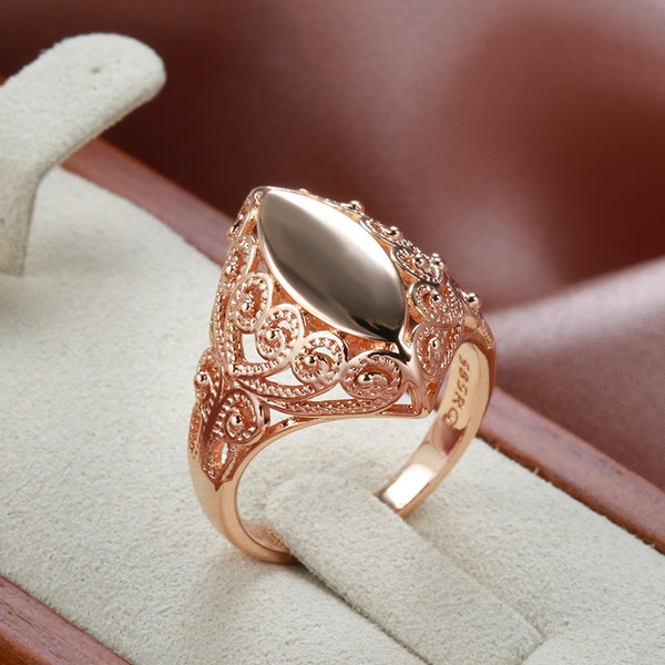 New Multi Thread Hollow Geometric Glossy 585 Gold Rings for Women