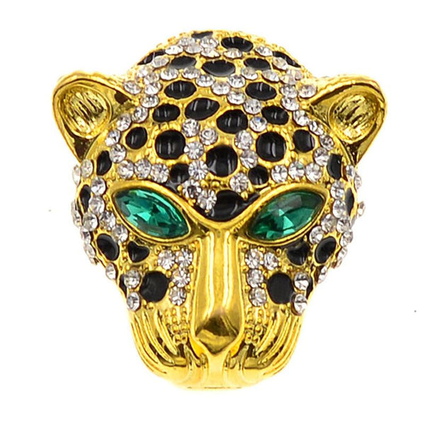 Sparkling Full Rhinestone Leopard Head Brooch Pins Elegant Men And Women