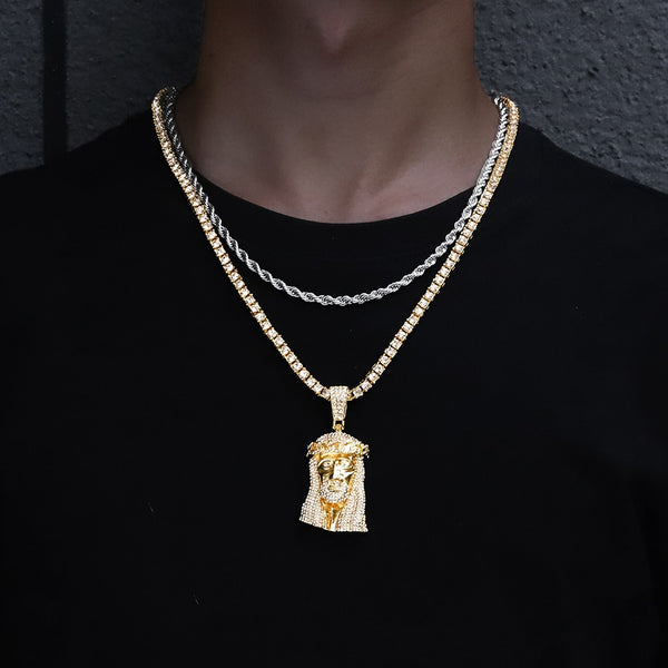 Collar para mujer con colgante de Jesús, cadena de caja de color dorado para hombre