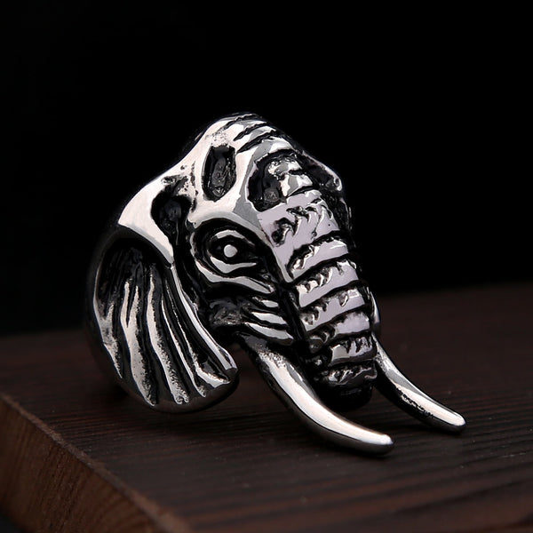 Anillo de elefante de acero inoxidable estilo punk vintage para hombre