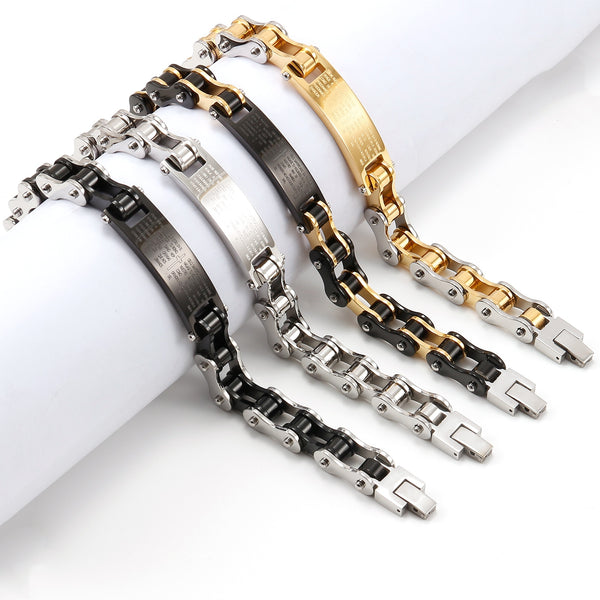 Pulsera de cadena de bicicleta con placa de nombre de la Biblia cruzada de 10 mm para hombre