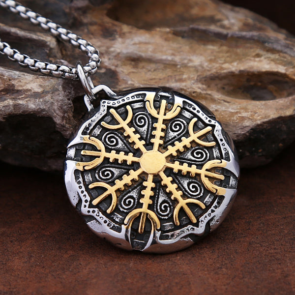 Collar de brújula vikinga nórdica vintage de moda para hombre
