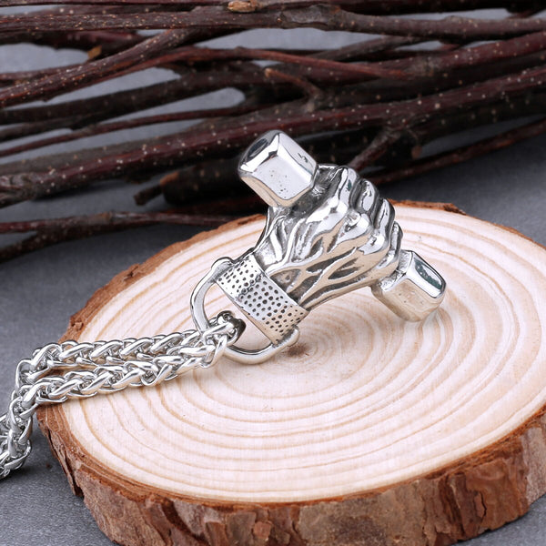 Collar con mancuernas de acero inoxidable para hombre, cadena larga y sencilla, con colgante de moda para fitness