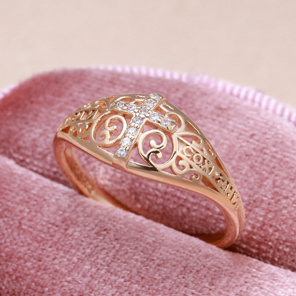 Fashion Natural Zircon Cross Hollow Inscription Rings For Women
