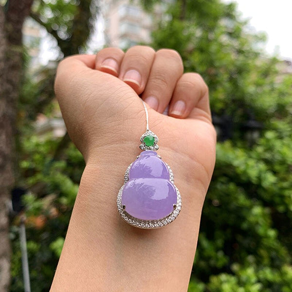 Nuevo collar con colgante de calcedonia, huevo, calabaza violeta, tallarines y diamantes de plata de gran tamaño