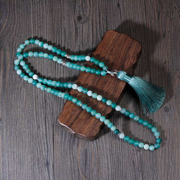 Collar con dije de cuentas de piedra natural azul de 8 mm, 108 Malas para oración, meditación y yoga