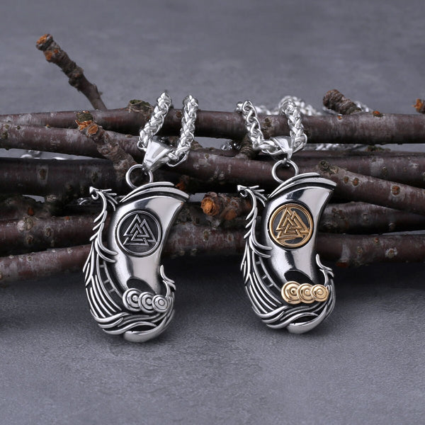 Viking Dragon Ship Odin Rune Pendant Nordic Men's
