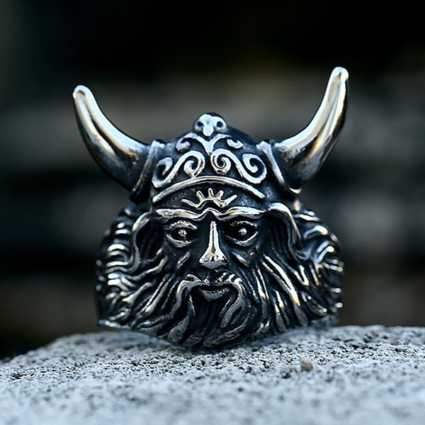 Anillos vikingos vintage de acero inoxidable 316L con runas y amuleto guerrero para hombre