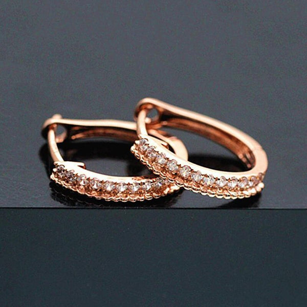Pendientes de cristal de una sola fila con incrustaciones de oro rosa para mujer