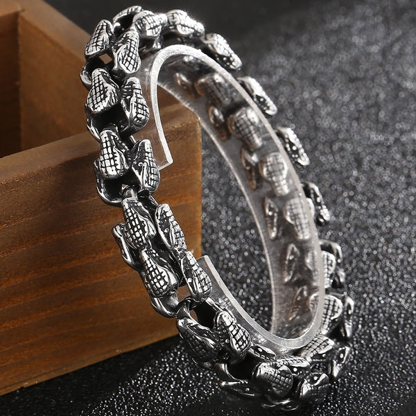 Pulsera de eslabones con cabeza de serpiente para hombre, de acero inoxidable 316L.