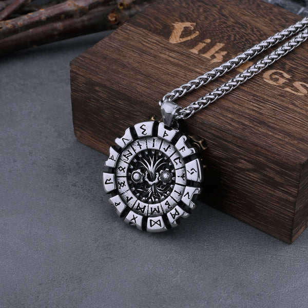 Collar vikingo de acero inoxidable con el árbol de la vida Yggdrasil y la runa de Odín para hombre