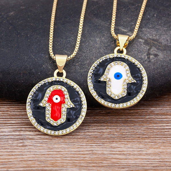 New Fashion Enamel Lovely Girl Shiny Crystal Inlaid Evil Eye Palm Pendant Women