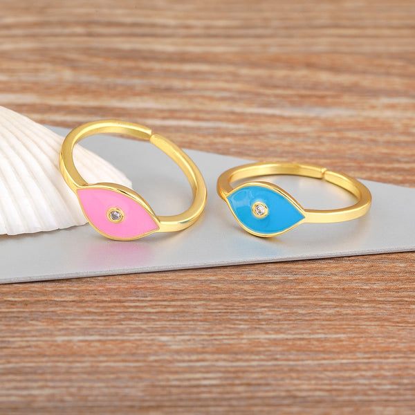 Anillo de esmalte con diseño de ojo malvado que gotea aceite para mujer