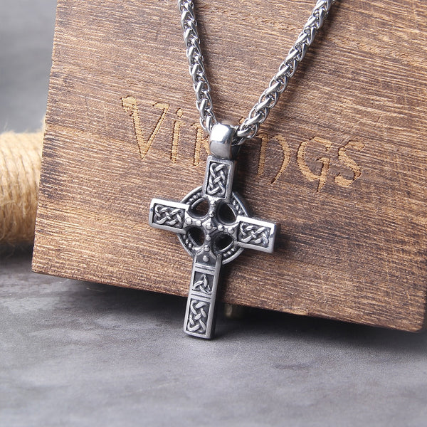 full stainless steel Retro Nordic Viking Celtic Knot Totem Cross Pendant Necklace