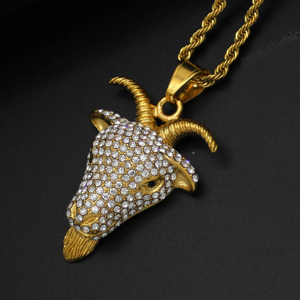 Full Rhinestone Goat Head Gothic Style Alloy Pendant Necklace