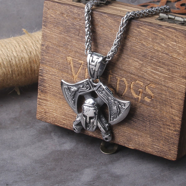 New Arrival Viking Axe Necklace in Wooden Box - Sparta Man Necklace as Gift
