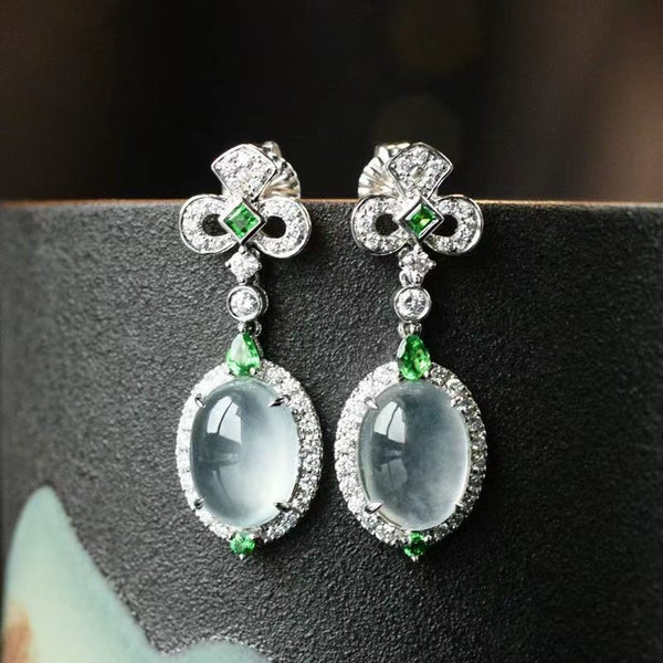 Natural chalcedony ice seed egg face earrings for women