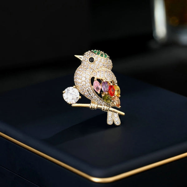 Fashionable Copper Micro Inlaid Cubic Zirconia Magpie Brooch Gift