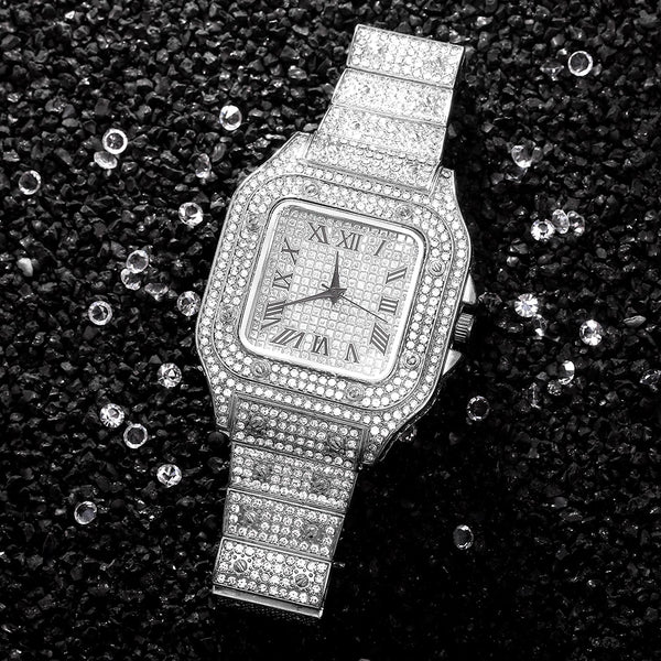 Hip Hop Men Women Iced Out Square Diamond Watch Sparkling Quartz Watches
