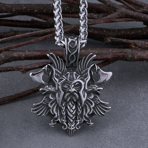 Collar con colgante de amuleto celta de acero inoxidable con hacha doble de Odín vikinga para hombre.