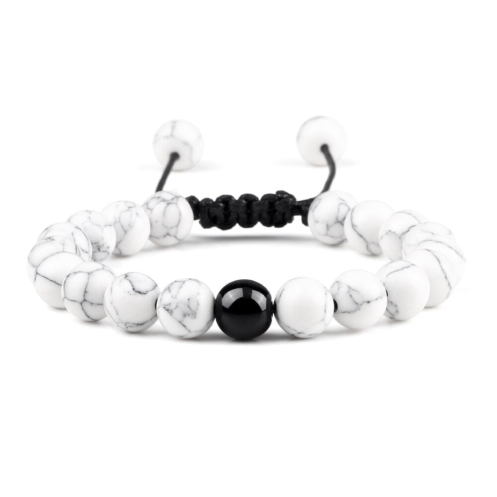 Couples Distance Braid Bracelets Natural Stone White And Black Ying Yang Beads Bracelet
