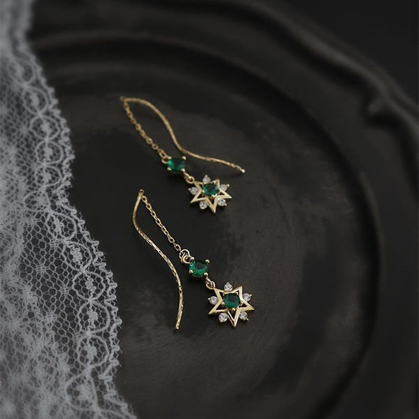 New emerald gem five-pointed star long ladies earrings