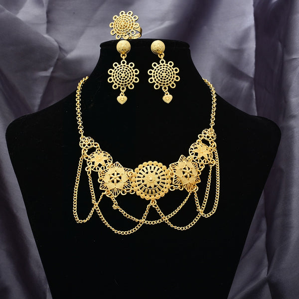 Dubai 24k Gold Jewelry Sets For Women Nigerian Costume Gold Color Bridal Necklace Sets