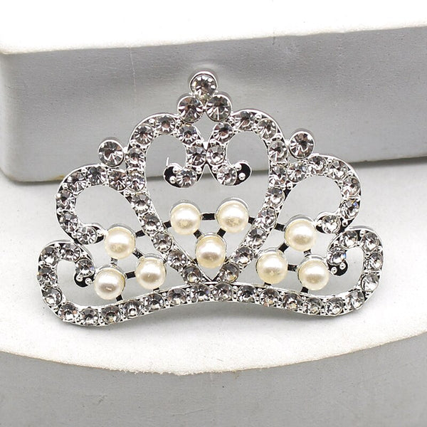 New 5Pcs/Lot 32*46mm Alloy Crown Shiny Pearl Rhinestone Decoration DIY Accessories