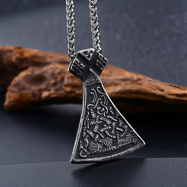 Collar con colgante de cabeza de hacha de Thor vikingo de acero inoxidable vintage para hombre