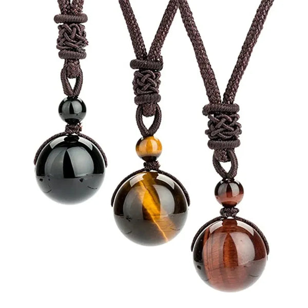 Collar de piedra de ojo de tigre natural para mujeres y hombres, con colgantes de cuentas redondas de alta calidad.