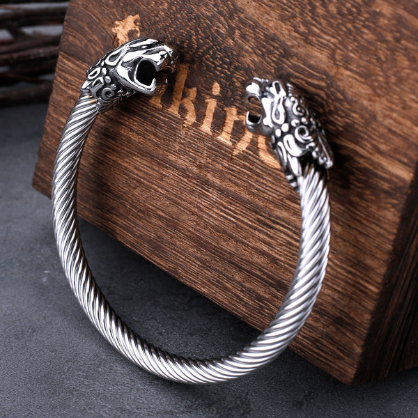 Pulsera de acero inoxidable con cabeza de dragón nórdico para hombre
