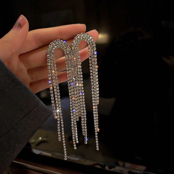 Fashion Long Tassel Crystal Drop Earrings for Women