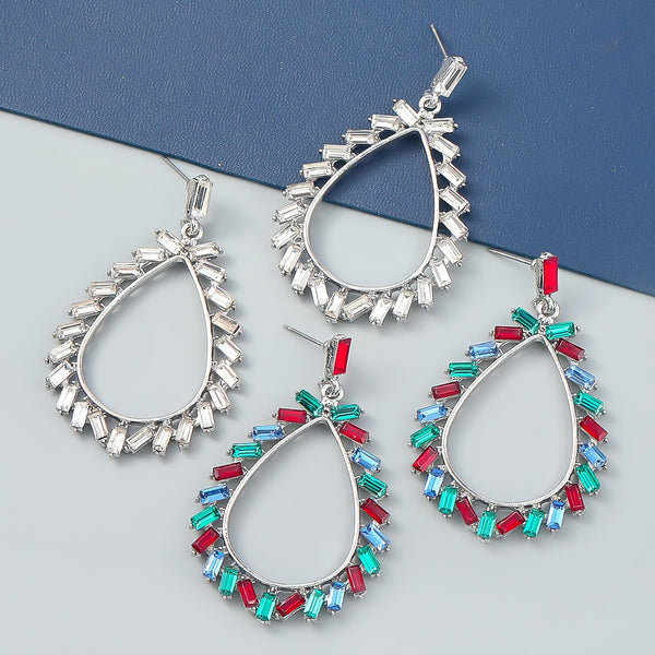 Pendientes geométricos de metal con diamantes de imitación para mujer