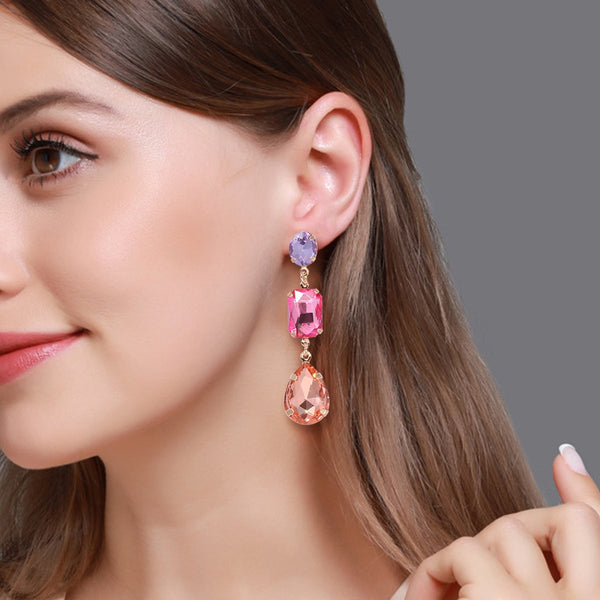 Pendientes colgantes de cristal rosa de moda, joyería de boda para mujer, regalo