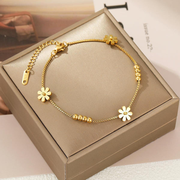 Tobillera de alta gama con cuentas antideslizantes y elegantes adornos de margaritas para mujer
