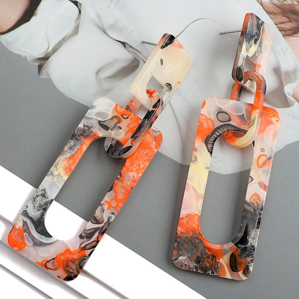 Pendientes colgantes de acrílico con cadena hueca y diseño rectangular para mujer