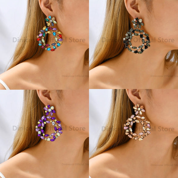 Pendientes colgantes grandes con flores de cristal huecas redondas vintage de moda europea y americana para mujer