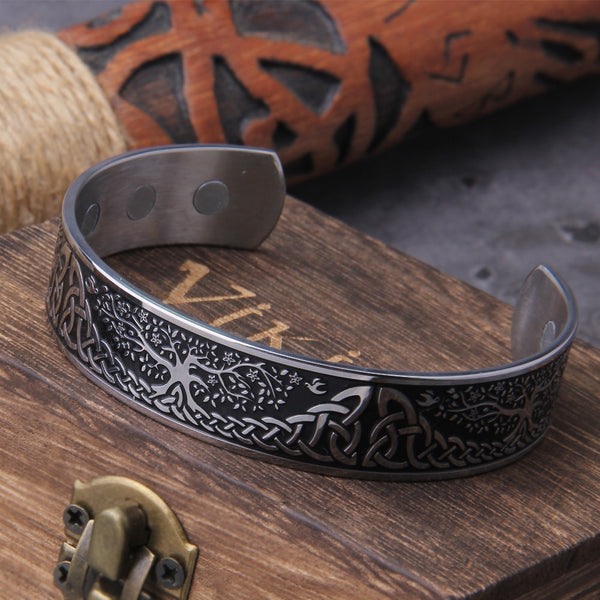 Pulseras de salud con talismán vikingo, árbol de la vida, nudo de la suerte, runas, brazaletes magnéticos de la trinidad